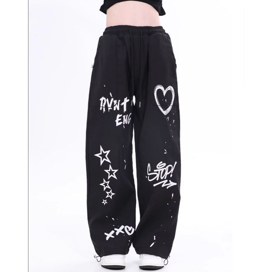 Celana Kerja Longgar /Graffiti Love  Celana Joger/Celana Panjang Wanita