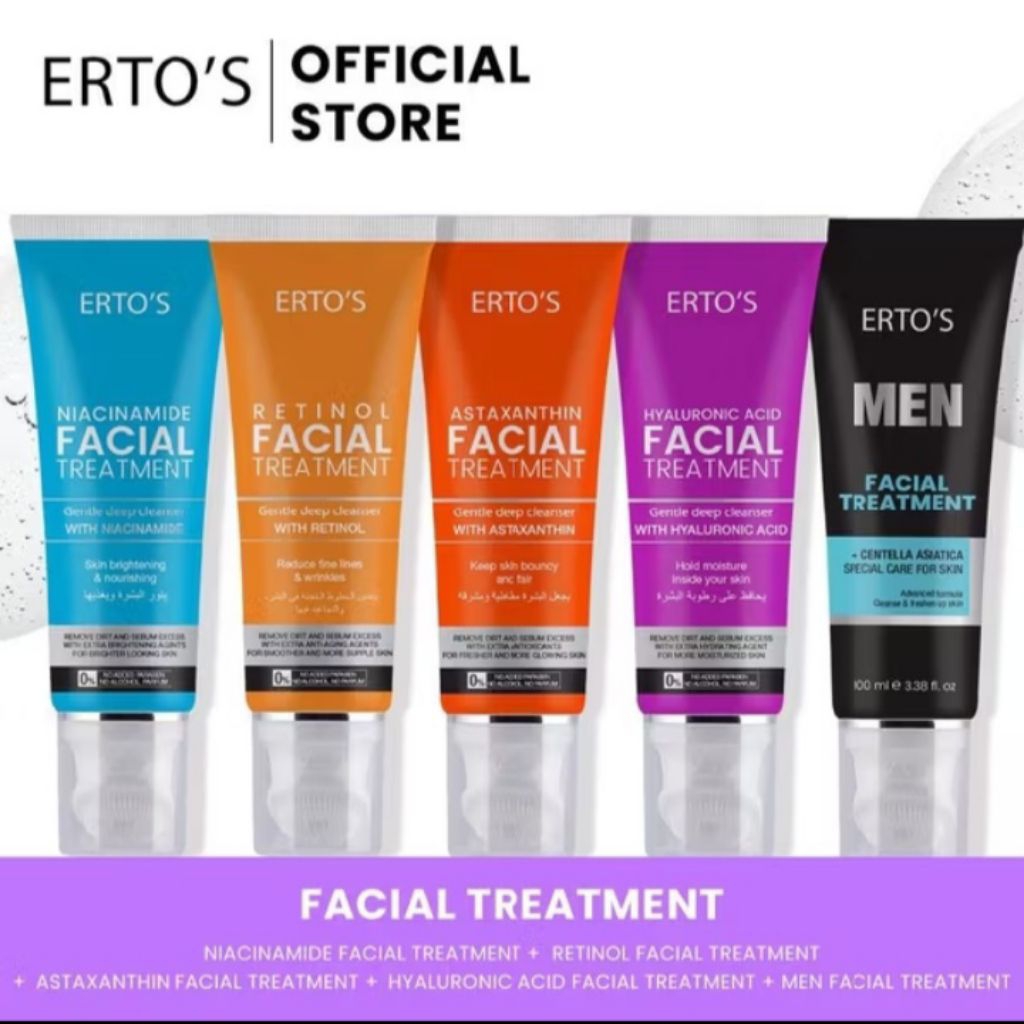 ERTOS FACIAL TREATMENT NIACINAMIDE/ RETINOL/ ASTAXANTHINE/ HYALURONIC/ Sabun Wajah