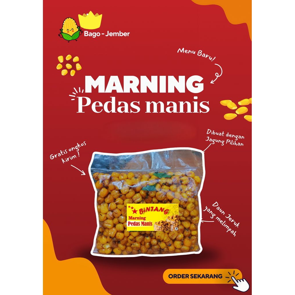 

MARNING PEDAS MANIS - BINTANG Cemilan khas dari Bago - Jember, dengan rasa pedas manis yang bikin ketagihan!