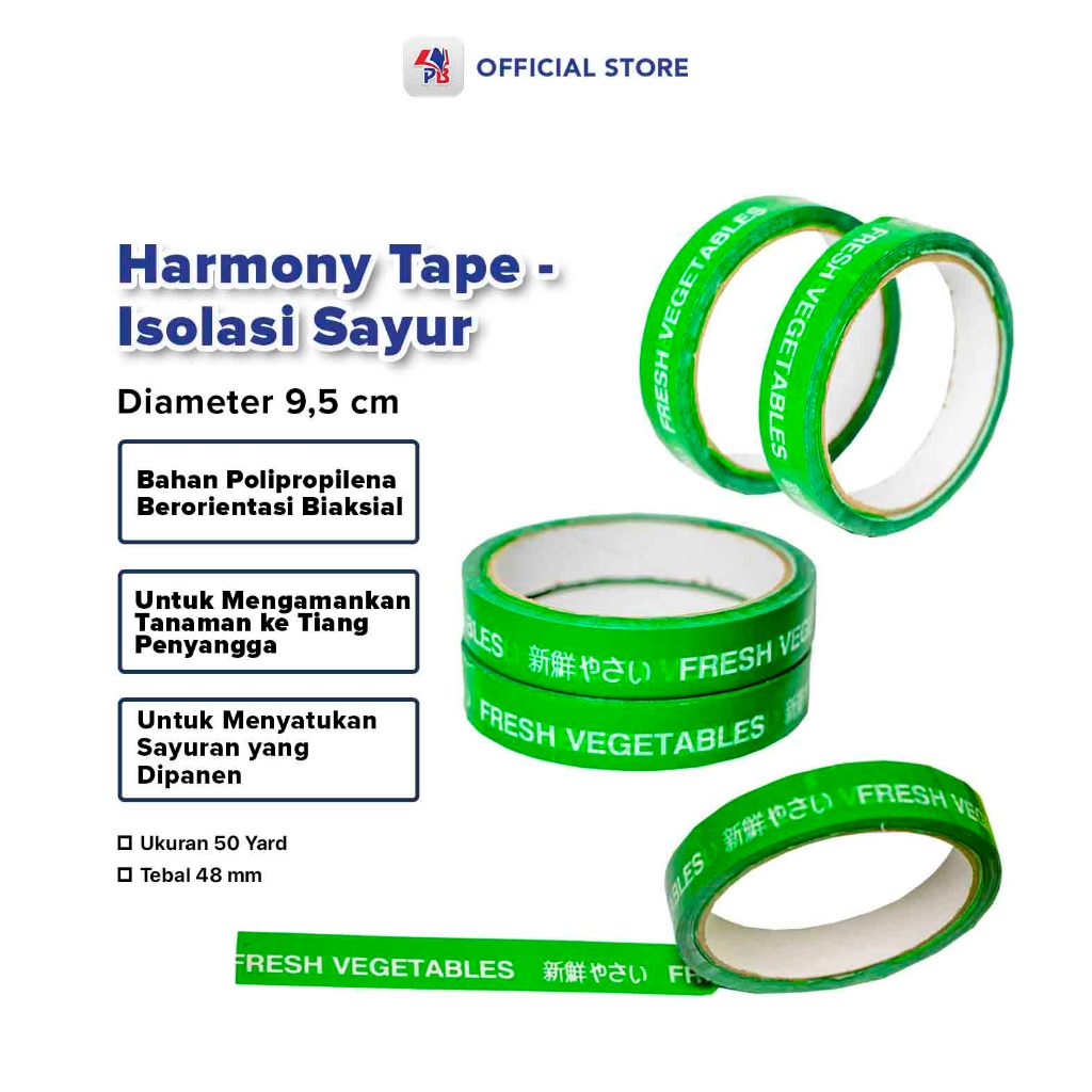 

Isolasi Sayur Harmony Tape / Lakban Fresh Vegetables Warna Hijau Ukuran 18mm*35m*192 / PBNB