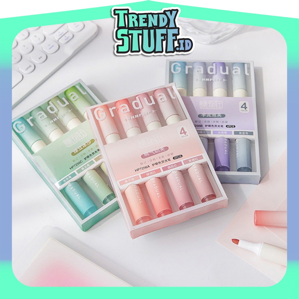 

TrendyStuff.id 1 SET ISI 4 HIGHLIGHTER GRADUASI WARNA SOFT LEMBUT AESTHETIC STABILO/ 1 SET STABILLO SKETCH MARKER ART PAINTING/ Spidol Pen Marker Warna Gradasi Painting Multifungsi S107