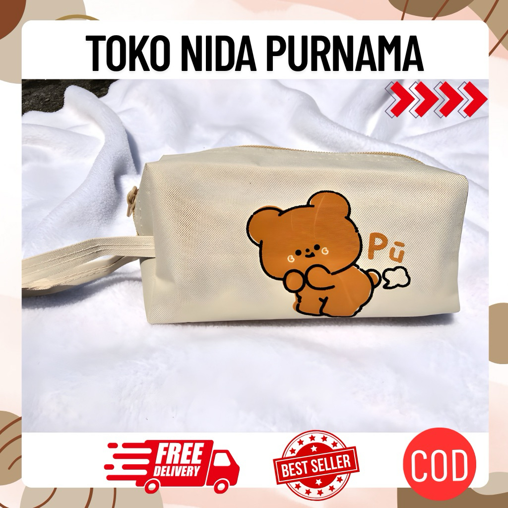 ND-[AV] POUNCH TAS KOSMETIK LUCU VIRAL KANVAS DINNIR TEMPAT SKINCARE TAS MAKEUP