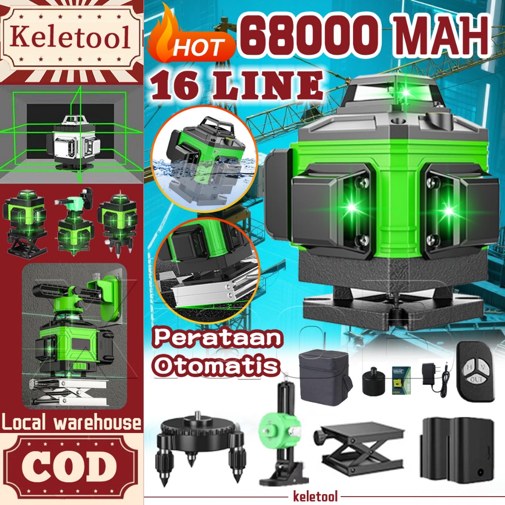 Laser Tukang Bangunan Self Leveling 16 Line Waterpass Laser Original Dengan Remot Laser Koletor Mete