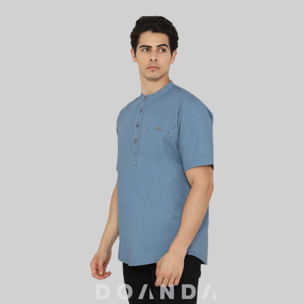 Doanda Baju Koko Pria Dewasa Lengan Pendek Relugar - Kemeja Pria Muslim Katun Twill