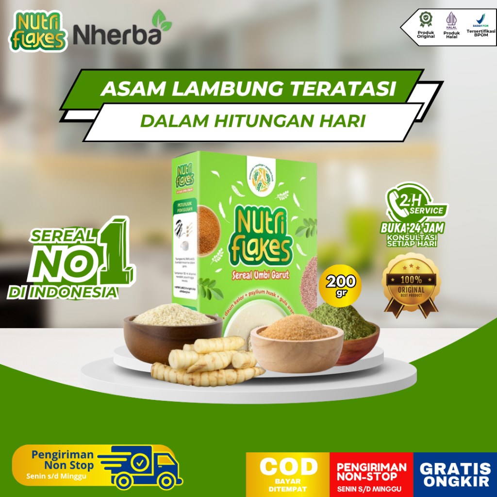 

Nutriflakes Sereal Umbi Garut - Ampuh Atasi Asam Lambung, Maag dan GERD 100% Original Halal BPOM