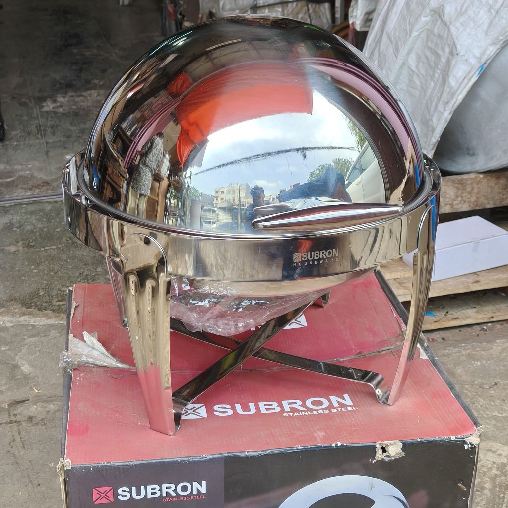 BEST SELLER Roll Top Bulat (Silver / Gold) 6.8 liter ltr SB Subron Pemanas Round Chafing Dish Rollto