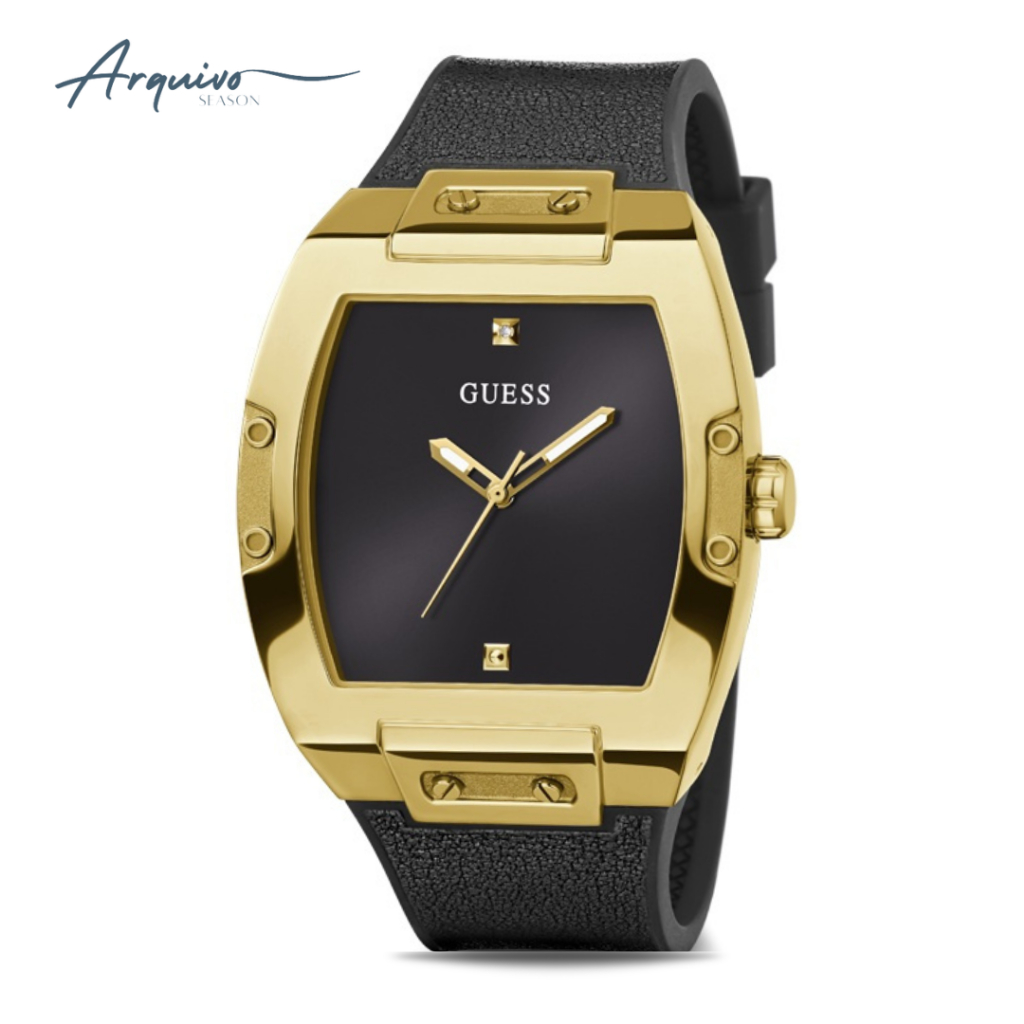 Jam Tangan Guess Pria Phoenix Black Rubber Gold Case Sporty Casual Original GW0386G3