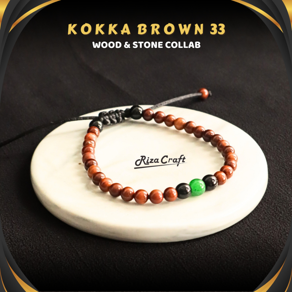 Gelang Tasbih Kayu Kokka Kaukah Kaokah mix Batu ASLI 33 Butir Kecil Pria Wanita Coklat Original Bers