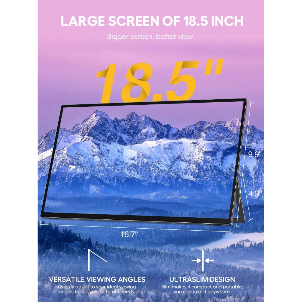 Portable Gaming Monitor Touchscreen 18.5 Inch IPS FHD 120Hz Hitam E6 Pro UPERFECT