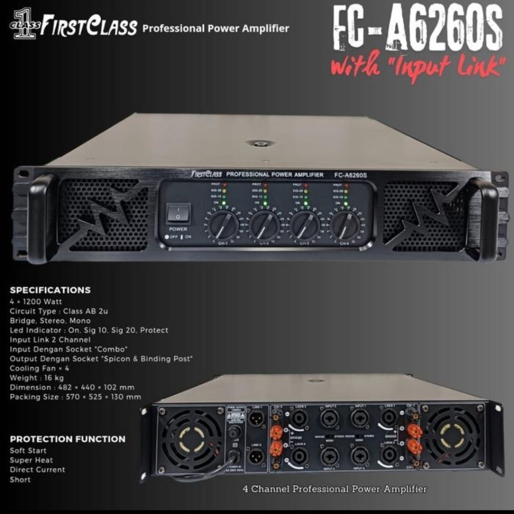 Power Amplifier Firstclass FC A 6260 A6260 Firstclass  4 Channel 4x1200 Watt Original