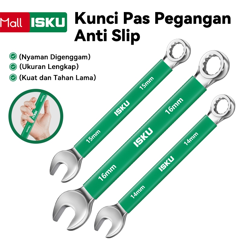 ISKU Kunci Pas PeganganAnti Slip Nyaman Digenggam Lengan karet lembut Pegangan karet kunci ring pas 