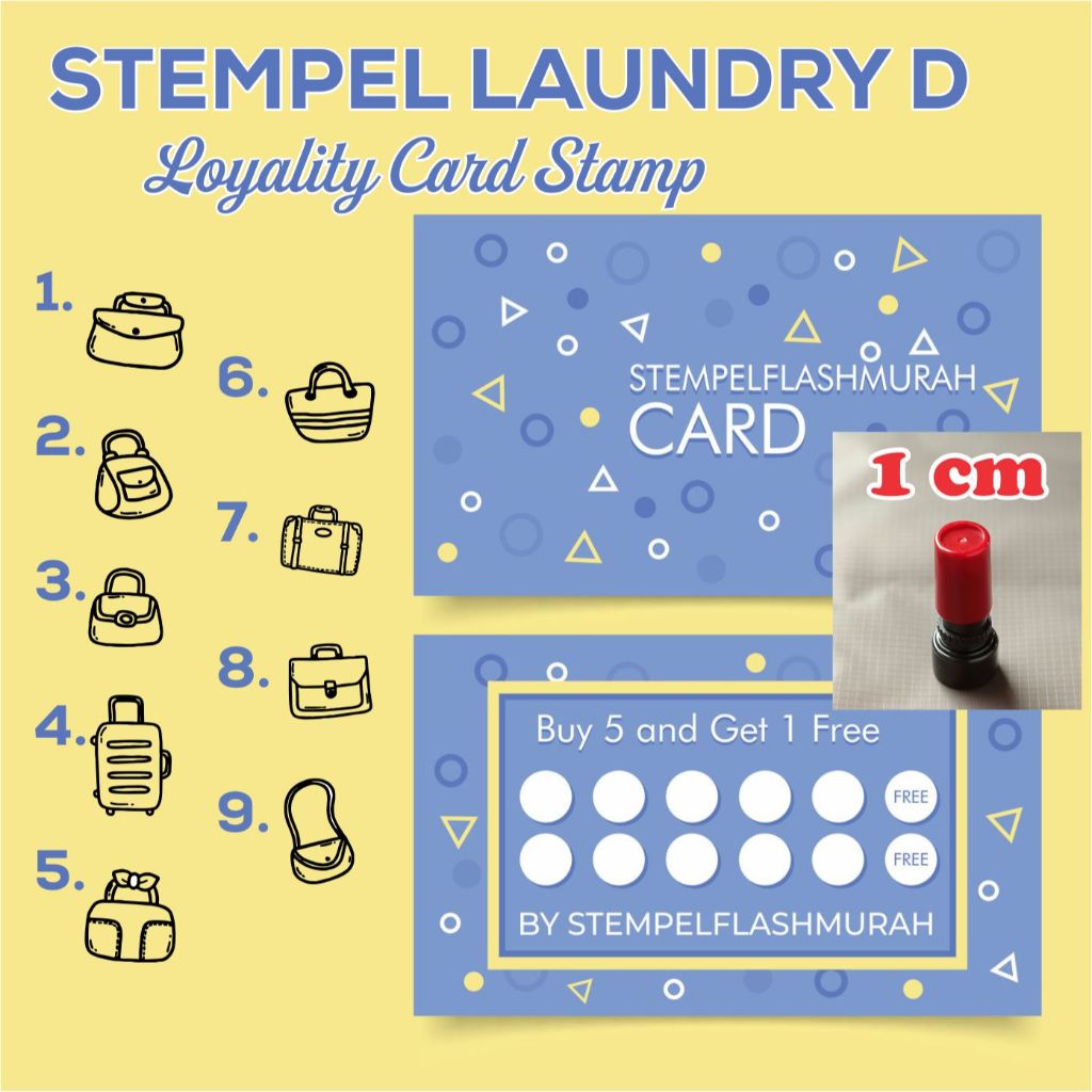 

stempel promo laundry D loyalty card sepatu pakaian tas tinta otomatis flash stamp murah