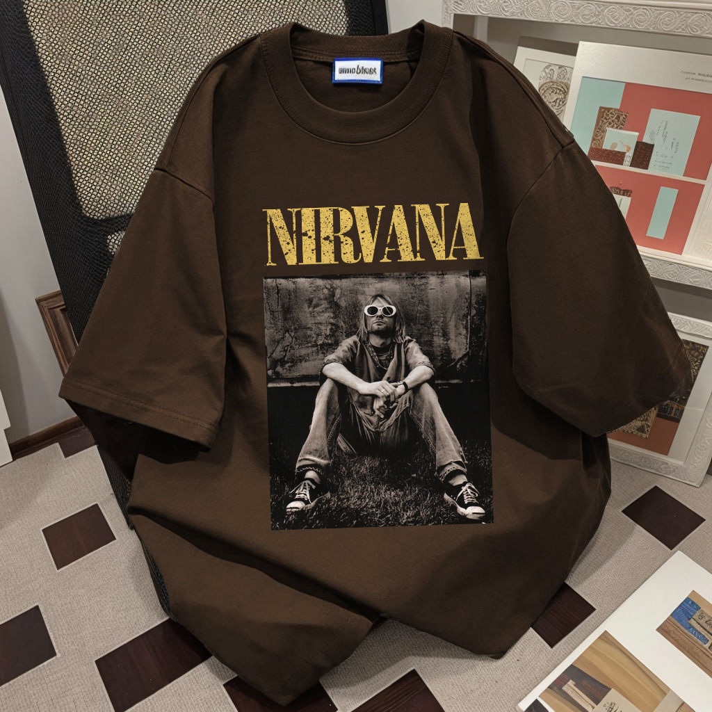 [COD] Fastfash Baju Oversize Pria Baju Distro Kaos NIRVANA Kaos Lengan Pendek Warna Coklat / Pria Wa