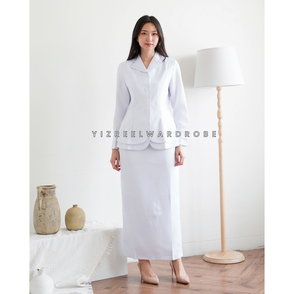 Blazer Wanita / Seragam PNS ASN / Baju Dinas Perawat / Seragam Wanita / Baju Putih - 7015 Putih