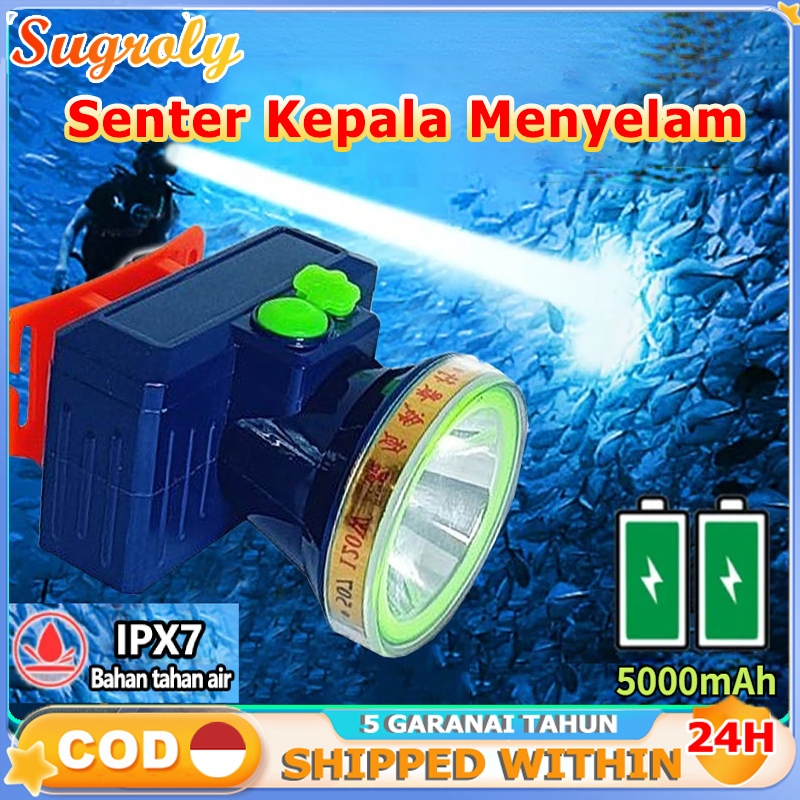 2025 New Senter Kepala Selam /Diving Super Terang 100Watt/Senter Kepala Luby/Headlamp Cahaya Putih J