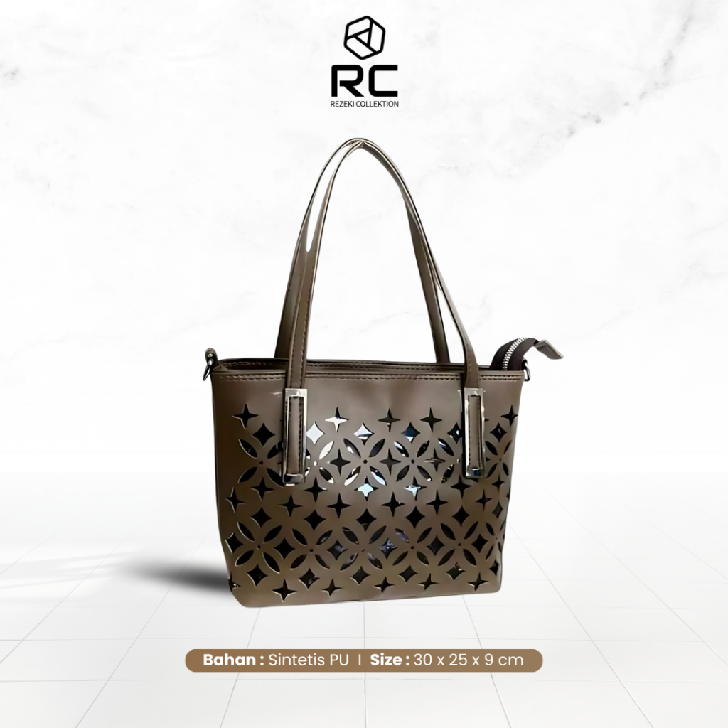 Totebag Wanita Coklat Tas Jinjing Tote Bag Rezeki Collektion Kulit Sintetis Size 30x25x9 Cm