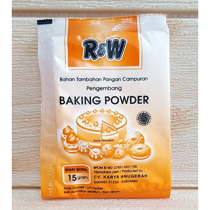 

Baking Powder Orange dan Biru Merk R&W 15 gram /R&W Baking Powder 15gr RW Bahan Tambahan Pangan Campuran Pengembang / Baking Powder