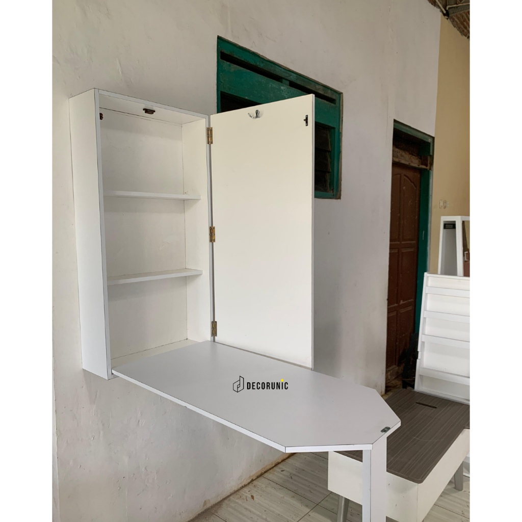 Decorunic Meja Setrika Lipat Tempel Dinding dengan Rak Penyimpanan - Meja Setrika Minimalis Hemat Ru