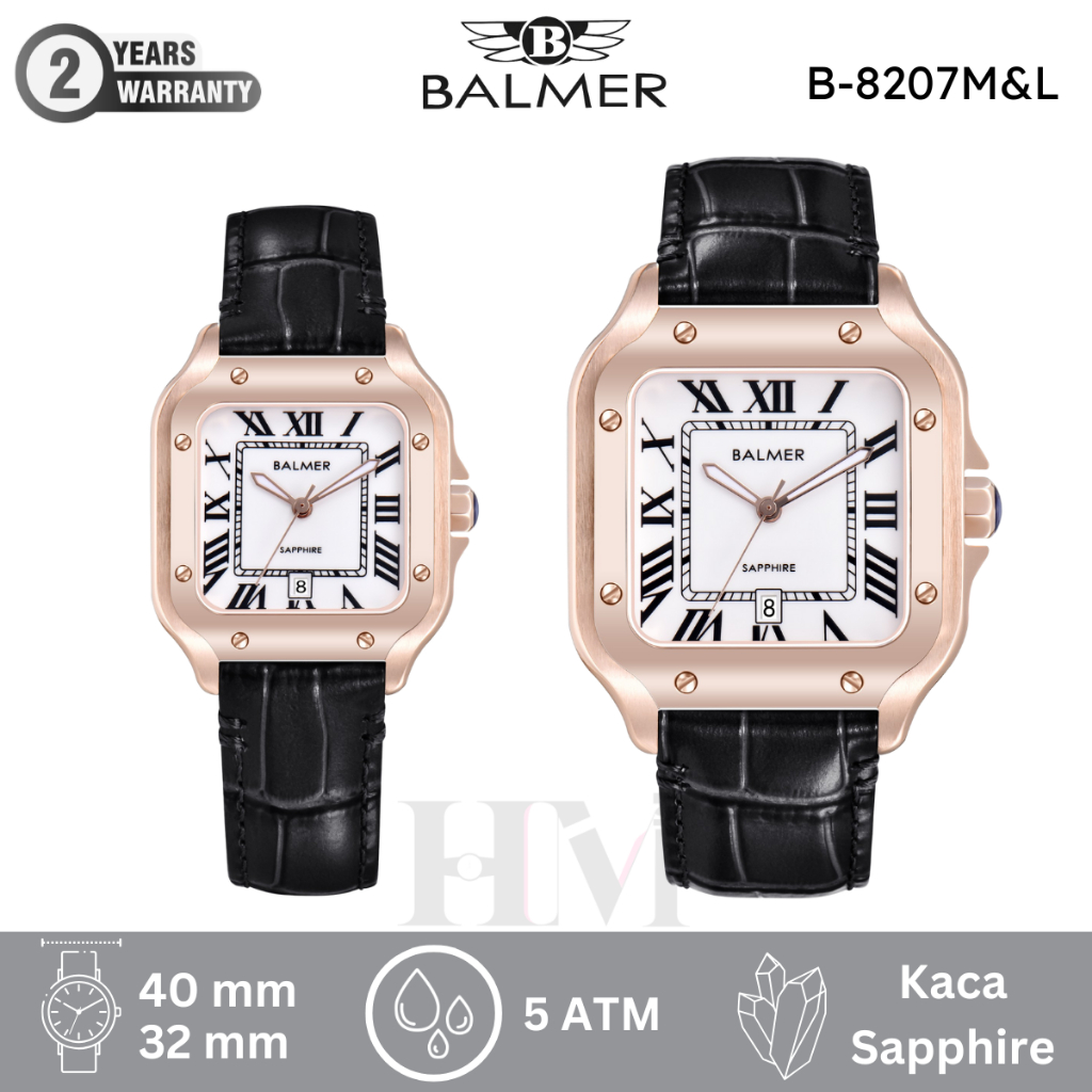 BALMER B-8207M&L Jam Tangan Couple Original Analog Sapphire Kulit Cartier Antiair