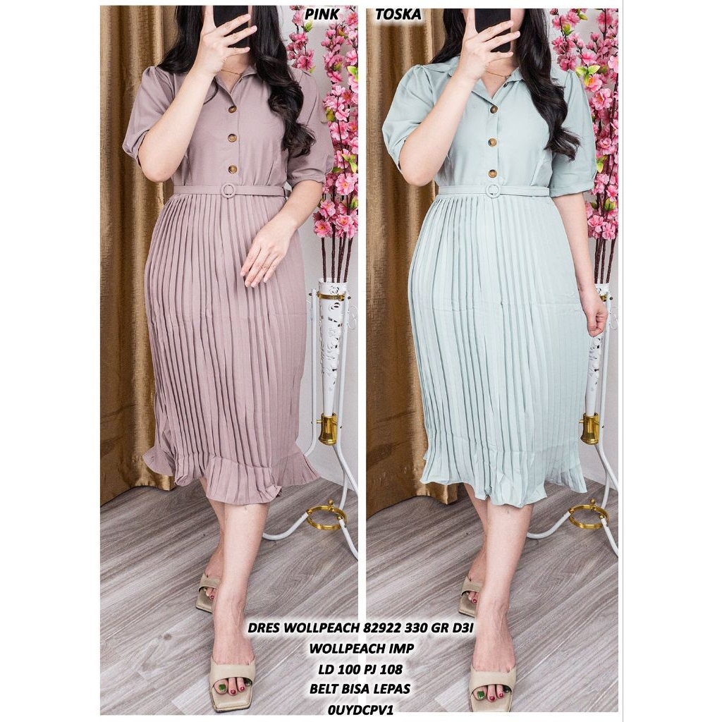 ASD 82922 DRESS WOLLPEACH LD 100CM IMPORT / DRESS PLISKET WANITA / READY / REALPICT