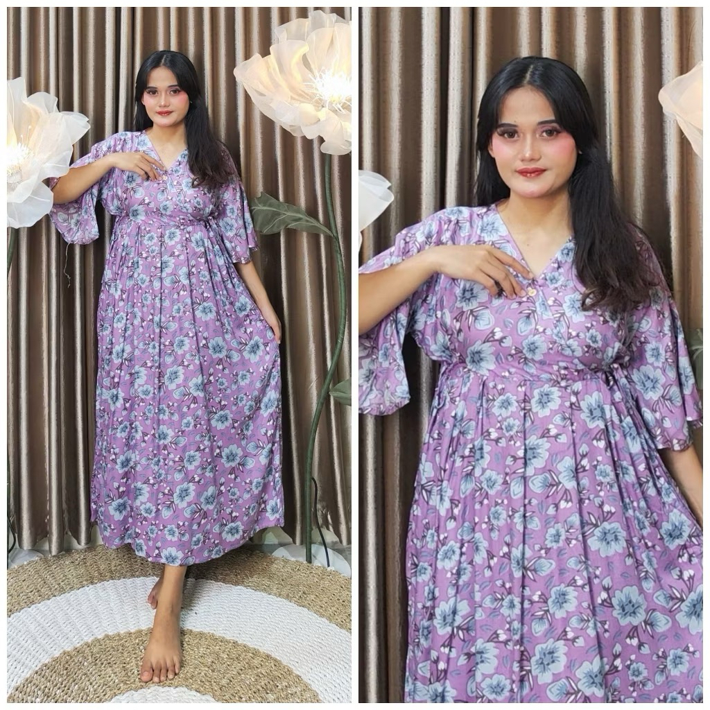 Daster Kimono Panjang Rayon Polkadot Busui Friendly
