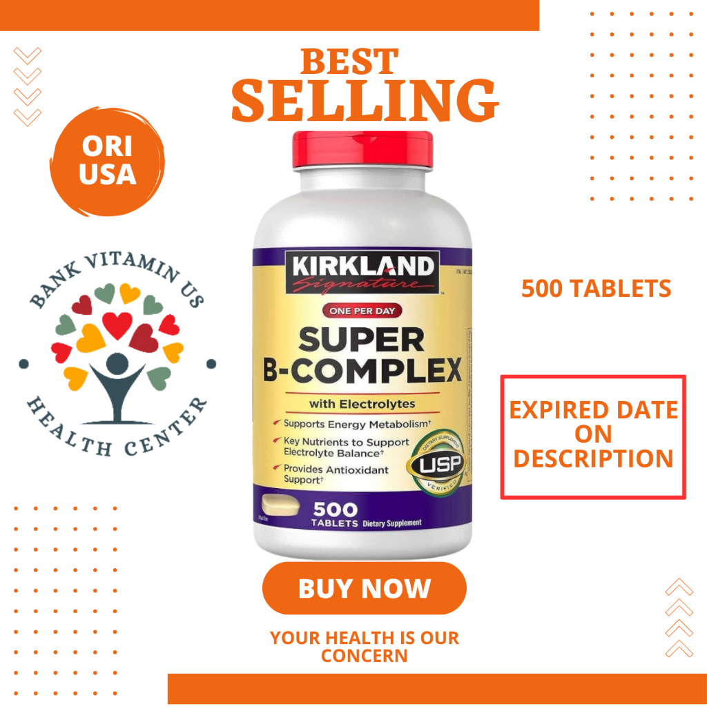 Kirkland Super B- Complex with Electrolytes 500 Tablets Mendukung metabolisme energi Antioksidan