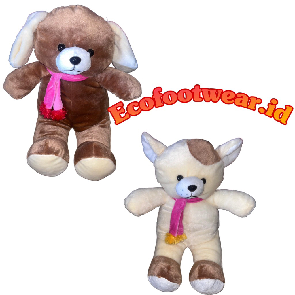 boneka anjing duduk cute dog hitam coklat syal krem Ecofootwear.id