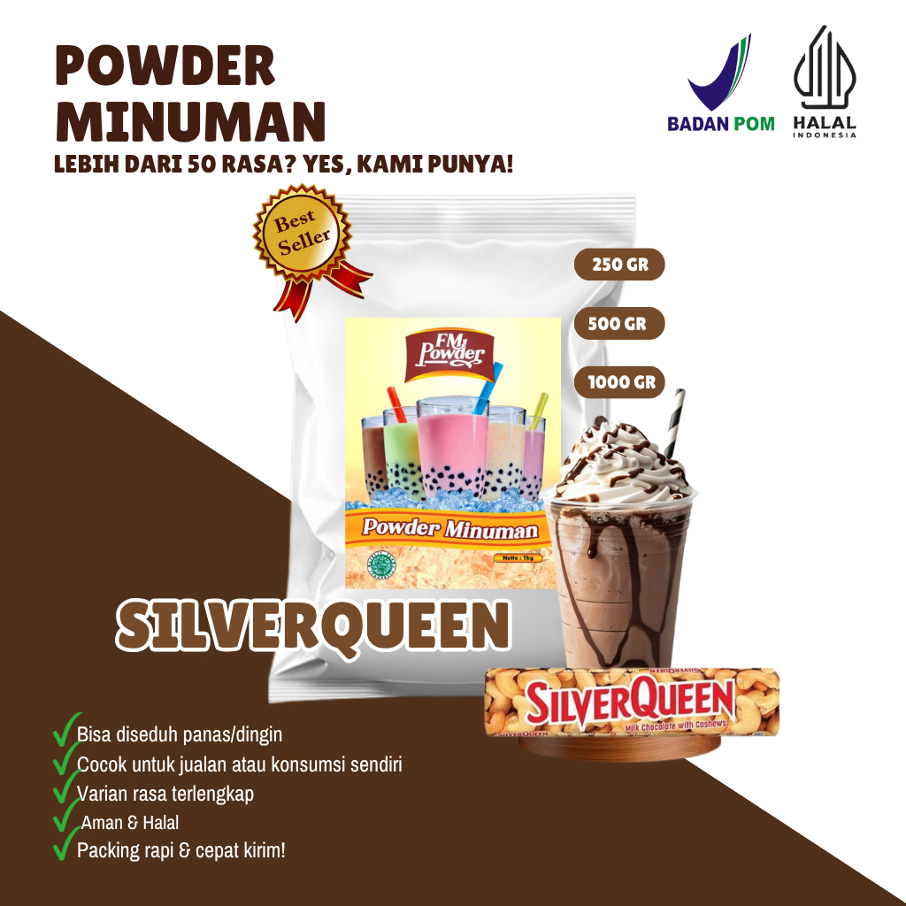 

COKLAT SILVERQUEEN Fm Powder Drink - Bubuk Minuman Instan Varian Rasa Coklat Kemasan 500gr dan 1000gr(BPOM&HALAL) Minuman Praktis, Harga Hemat, Rasa Fantastis