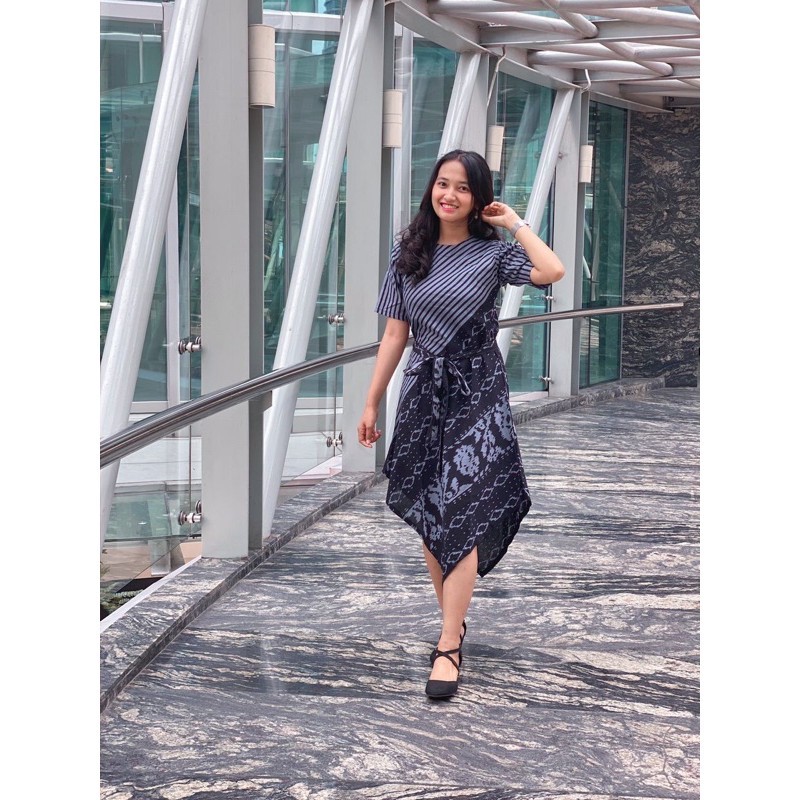 ZF - Midi Dress Lancip Batik Motif Dress Kondangan Wanita Pesta Natal