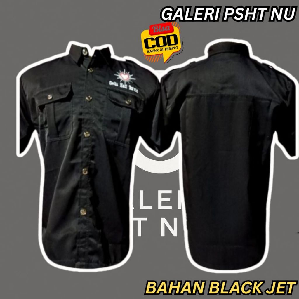 Kemeja Warga Psht -Hem Full Bordir Bahan Black jet Lengan Pendek