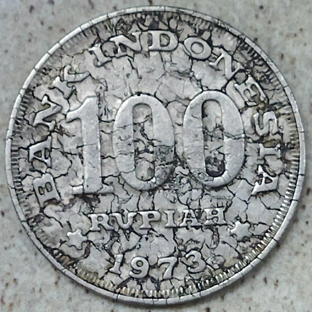 koin seratus rupiah tebal tahun 1973 retak seribu