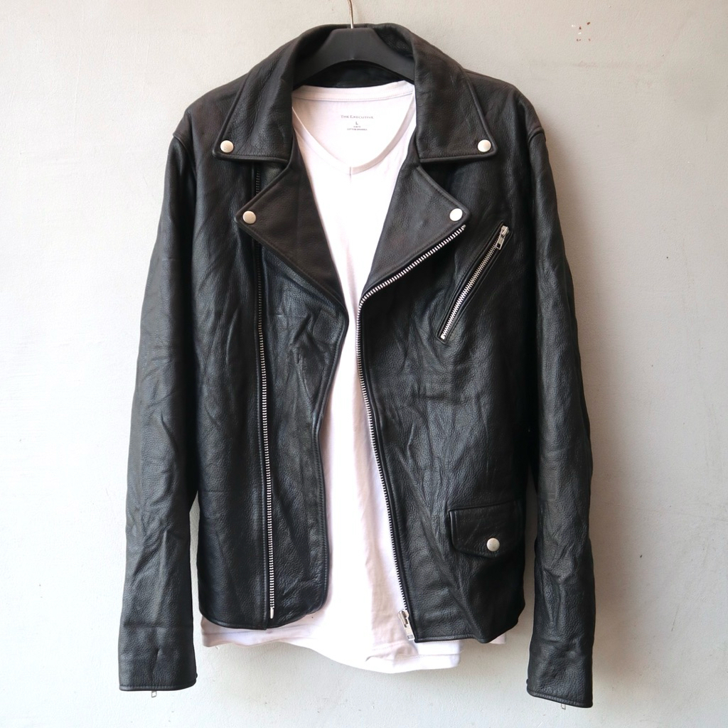 Manson jaket kulit sapi XL jumbo oversize ramones overfit biker rider genuine leather Pl bekas prelo