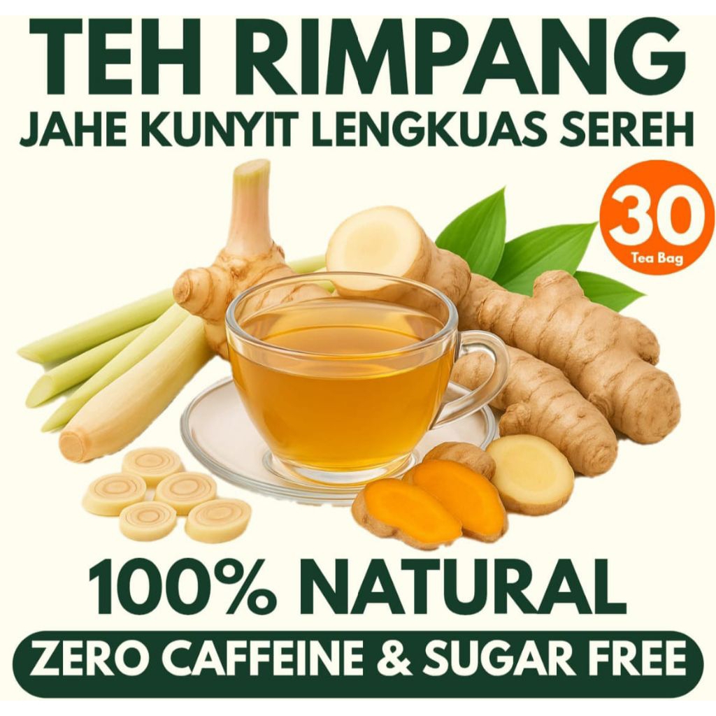 

TEH RIMPANG JAHE KUNYIT LENGKUAS SEREH ISI 30 TEA BAG - sabira.tea