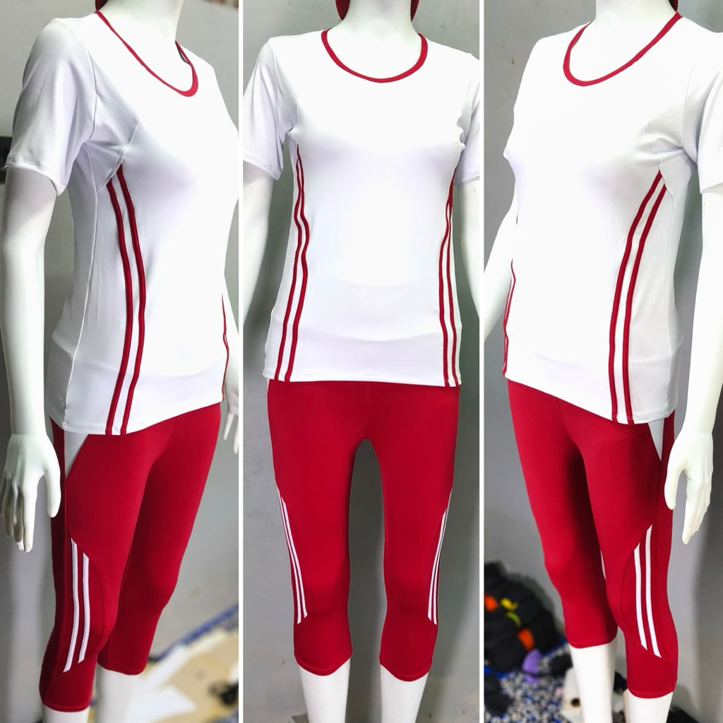 SET BAJU SENAM MERAH PUTIH DIRGAHAYU ZUMBA AEROBIC Setelan Olahraga Baju senam limited merah putih s