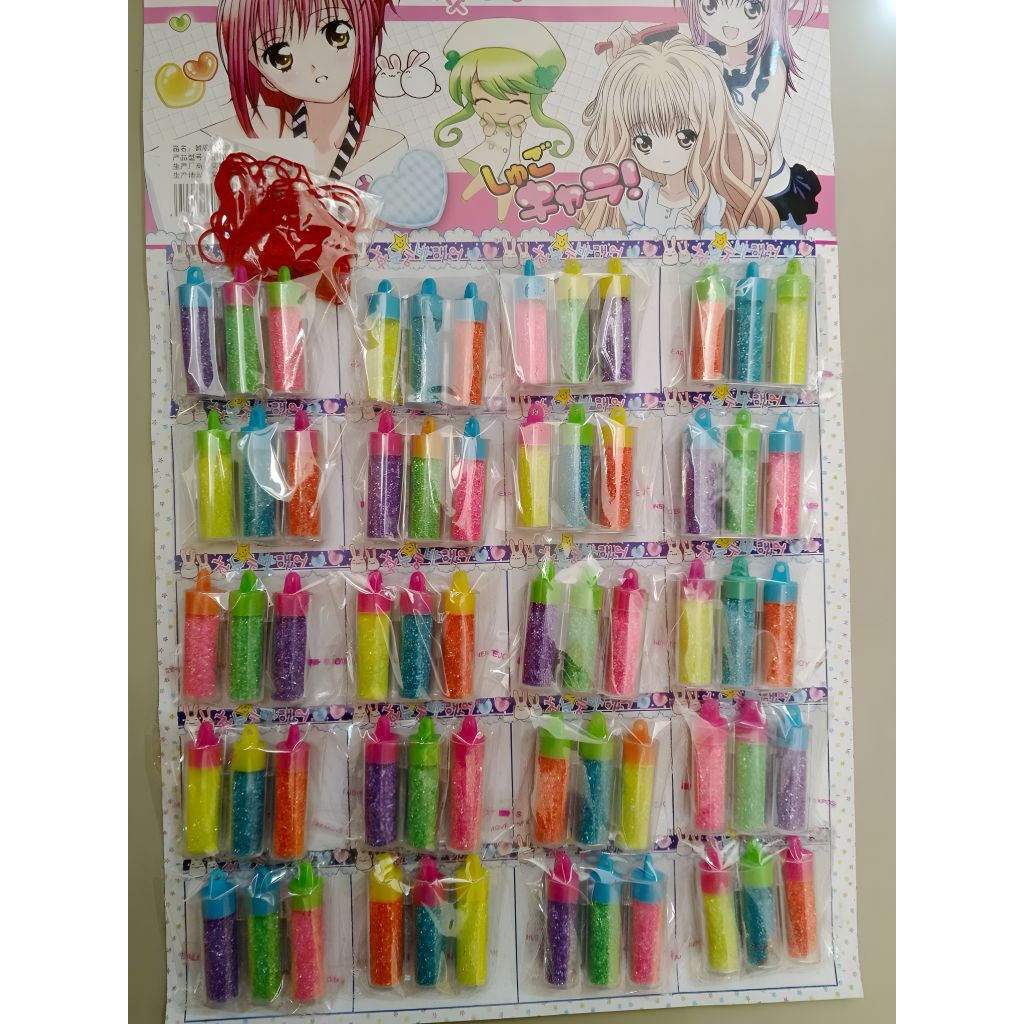 { Isi 60 Pcs/1 Lembar } Mainan Gliter Bubuk Botol Warna Warni