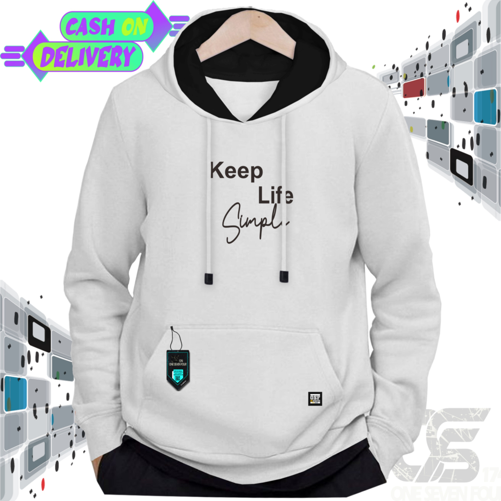 Jaket Hoodie cowo premium distro terbaru 2025 Keep Life Simple Sweater Hodie pria warna putih UK
