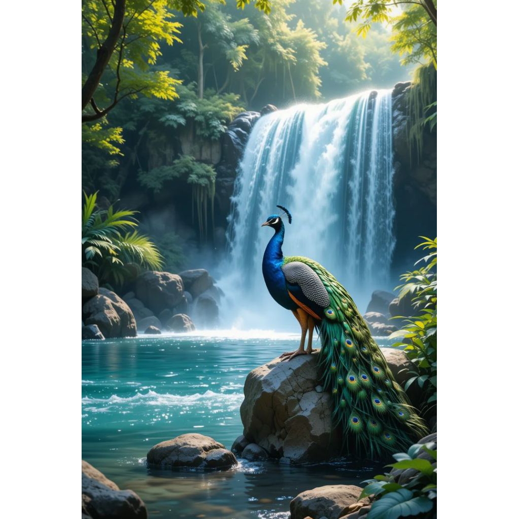 

stiker gambar pemandangan burung merak size 30x50 cm bahan vynil