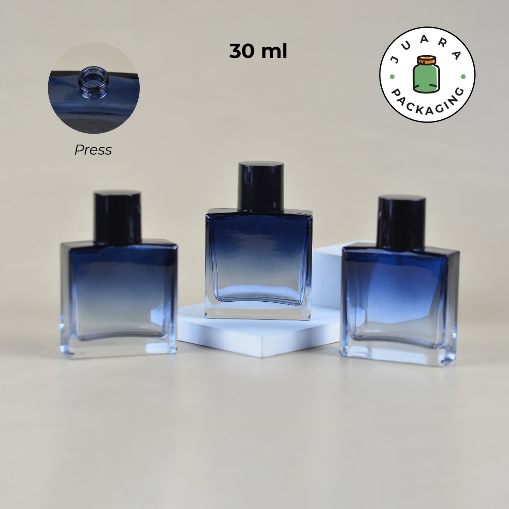 Botol Parfum Spray Kaca 30ml Kotak Tebal Warna Hitam Biru Gradasi – Botol Perfume Kosong Elegan deng