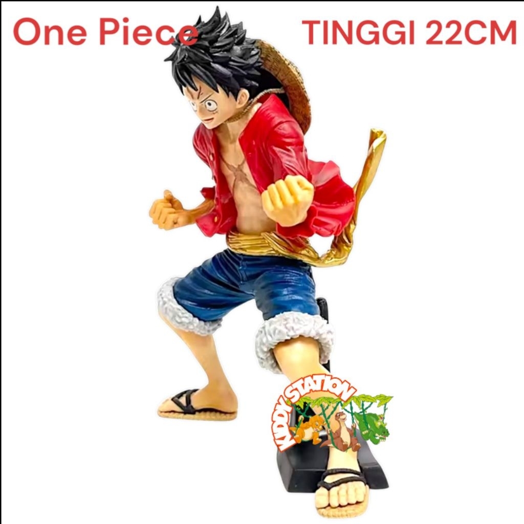 Action Figure One Piece Luffy Squatting Position  Besar Tinggi 22cm PVC