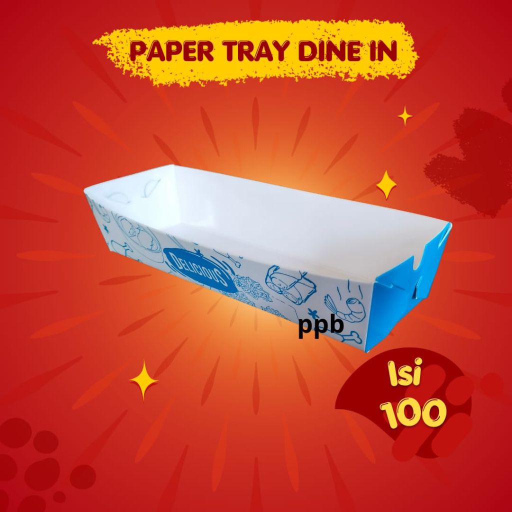 Paper tray-Sosis-Box makanan-Corndog-motif biru