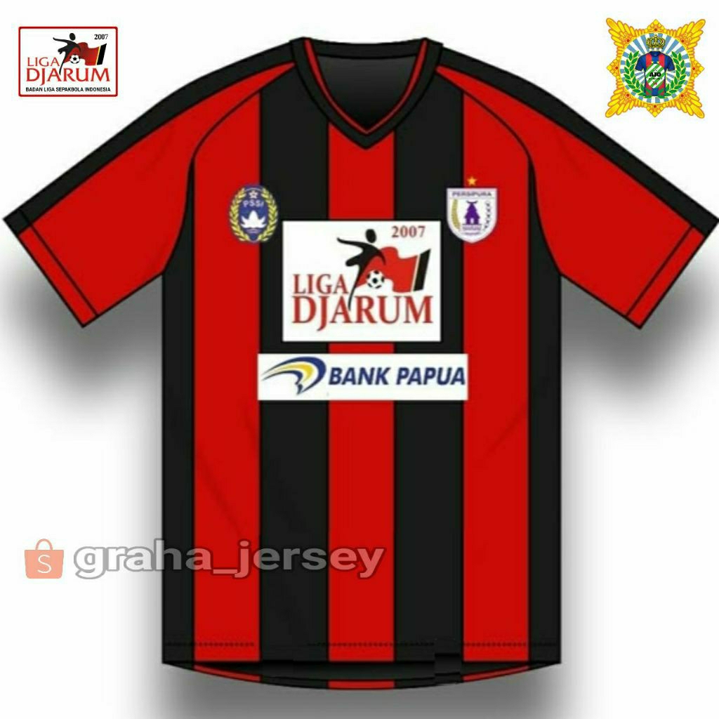 Jersey PERSIPURA Jayapura Home 2007 Liga JARUM Merah Hitam FULL PRINTING atau BORDIR Remake RETRO Lo