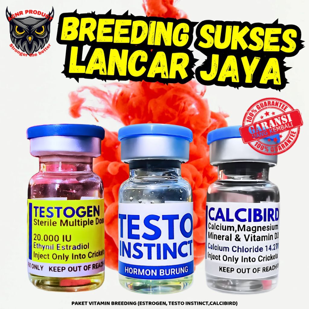 PAKET LENGKAP VITAMIN BREEDING BURUNG HORMON BREEDING TESTOSTERON TESTO INSTINCT TESTOGEN CALCIBIRD 