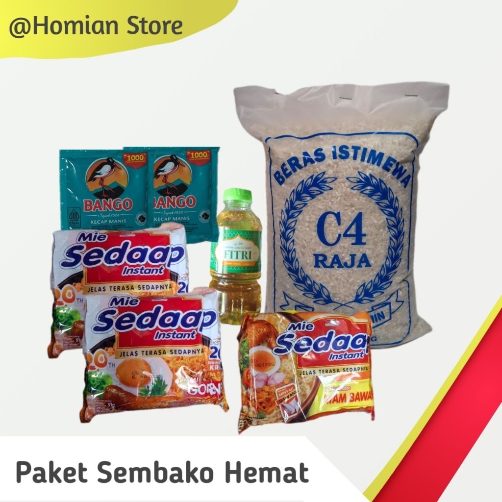 

Paket Sembako Hemat || Beras / Mie sedaap / Minyak / Kecap