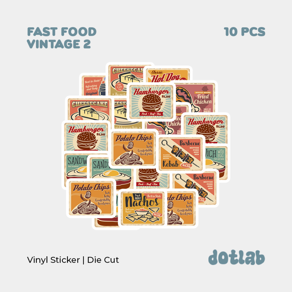 

DOTLAB STICKER PACK FAST FOOD VINTAGE STAMP 2 (10 PCS) | Sticker Tumbler | Stiker Laptop Koper Helm