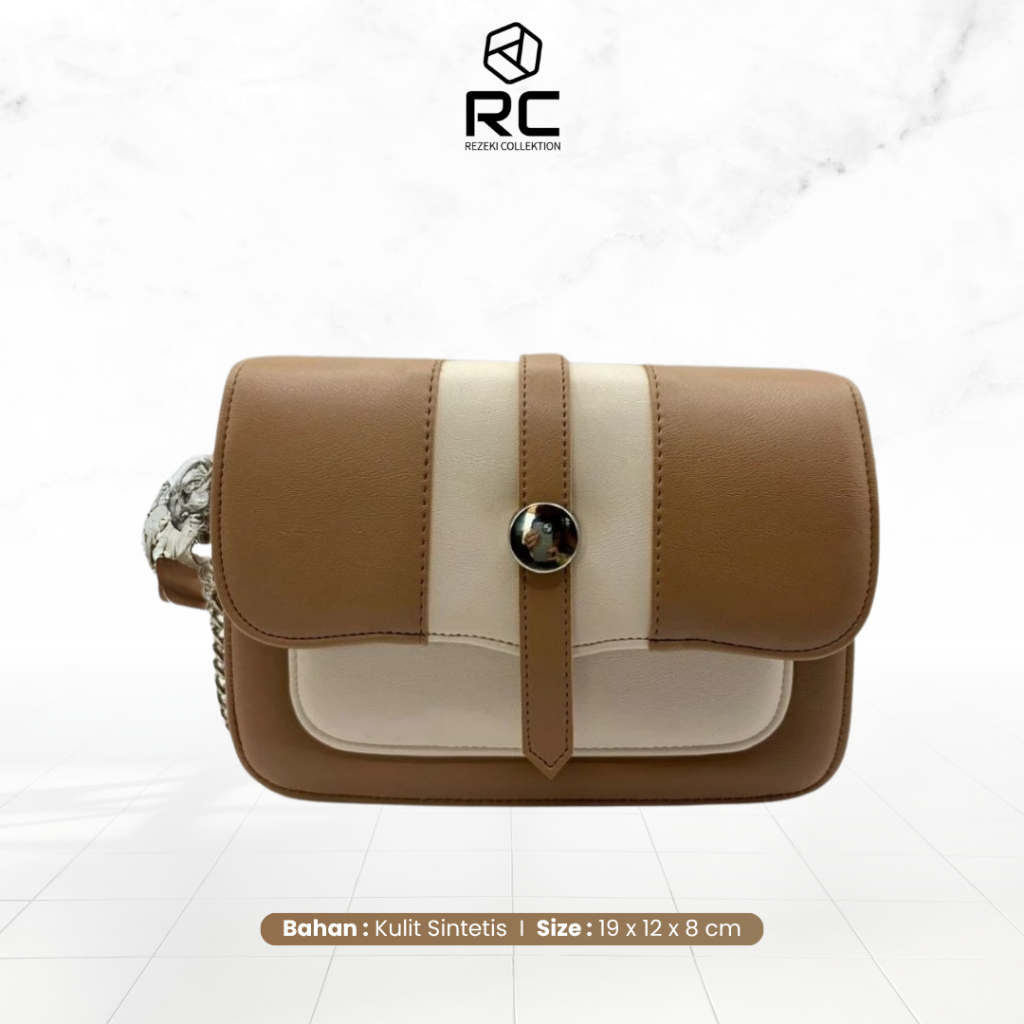Tas Selempang Wanita Kotak Kombinasi Sling Bag Rezeki Collektion Kulit Sintetis Size 19x12x8 Cm