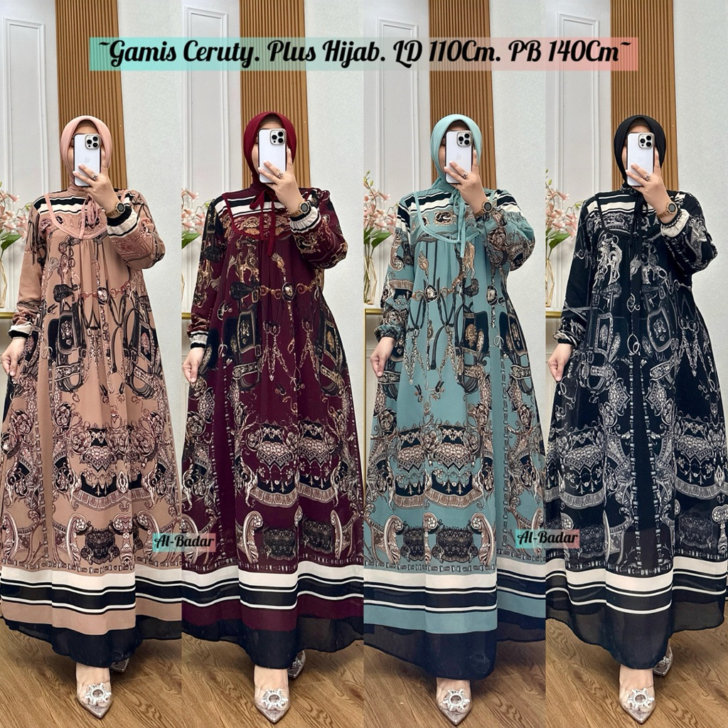 Gamis Syari Viral Terbaru Set Hijab Ld 110 Cm Pb 140 Cm