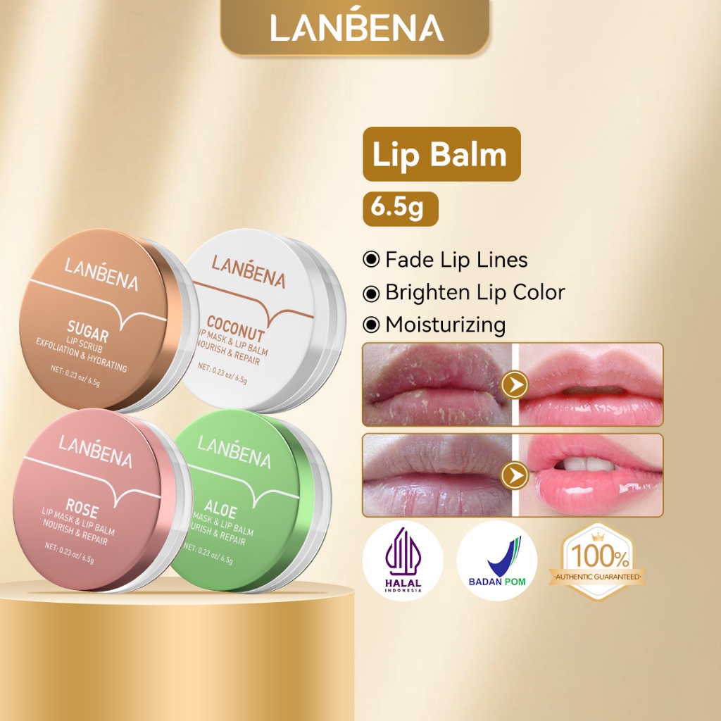 LANBENA | Lip Mask Mawar/Minyak Kelapa/Gula Merah 6.5g - Mengurangi Garis Halus di Bibir dan Menghidrasi