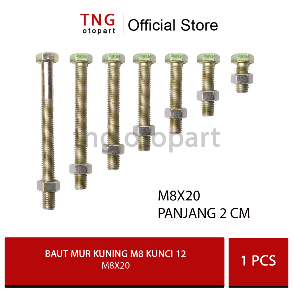 Baut Mur Kuning m8X20 Kunci 12 / Bmk Baut 12 Kunci 12  Panjang 2 cm