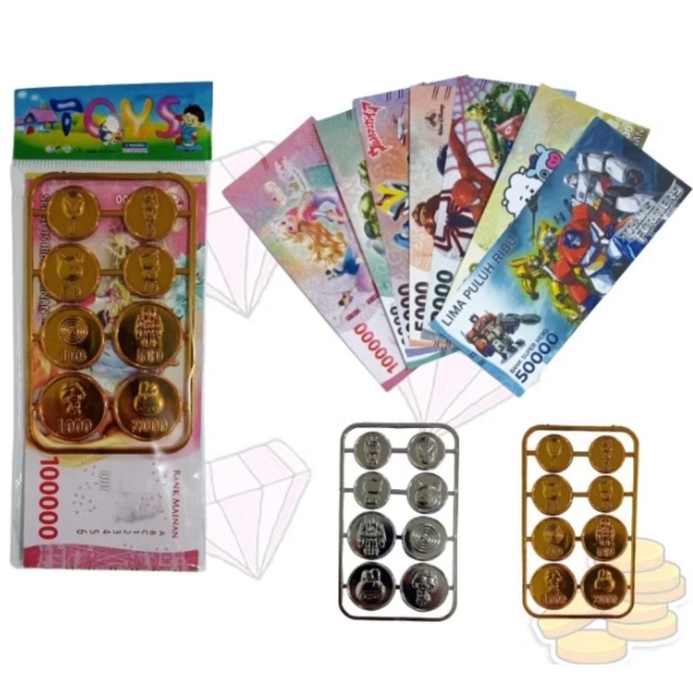 Uang/Duit mainan+koin perak&emas isi 20 pcs