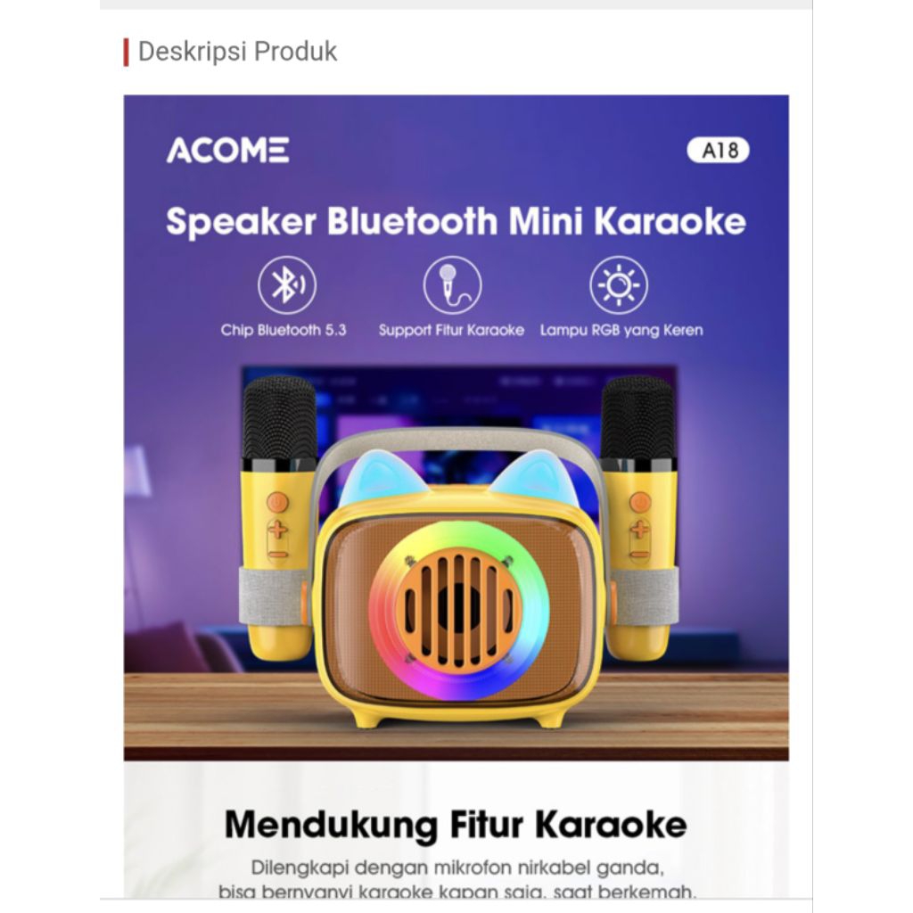 Acome A18 wireless bluetooth mini speaker karaoke with rgb lights original